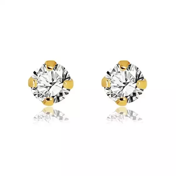 585 arany fülbevaló - átlátszó kerek cirkónia négy pálcával megfogva, 3 mm