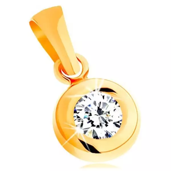 Medál 14K sárga aranyból - kerek átlátszó cirkónia fényes domború foglalatba