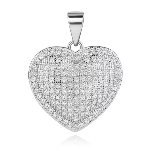 925 ezüst medál, kidomborodó szív átlátszó cirkóniákkal díszítve