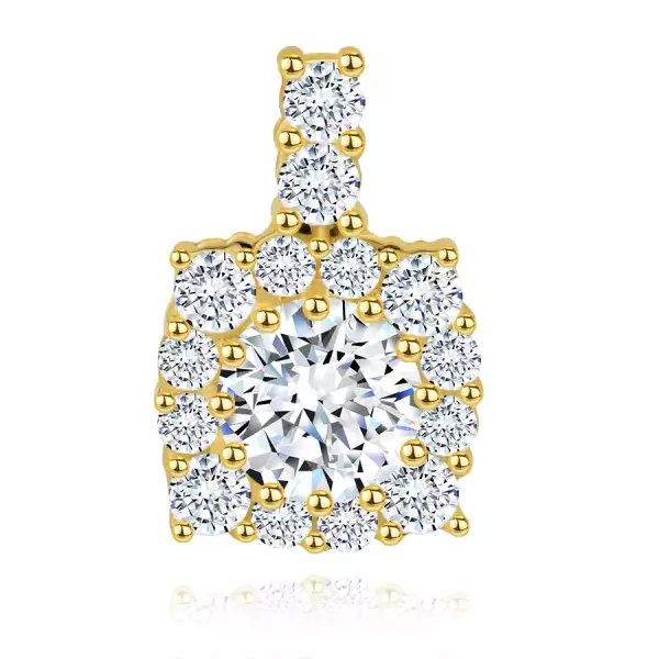 Fényes 585 arany medál - négyzet cirkónia körvonal, kerek áttetsző cirkónia