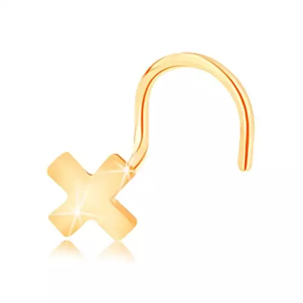 14K sárga arany orrpiercing - kis fényes X betű, ívelt