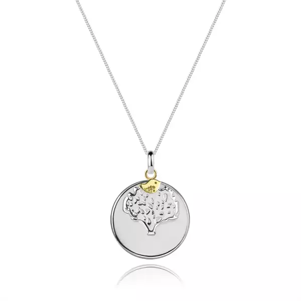 925 ezüst nyakék, kerek érem - életfa, madárka arany színben