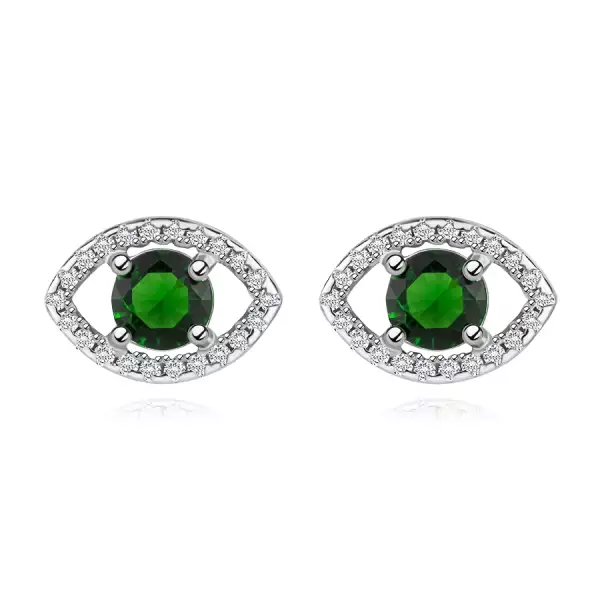 925 ezüst fülbevaló, kerek zöld cirkónia búzaszem körvonalban, ródiumozott felület