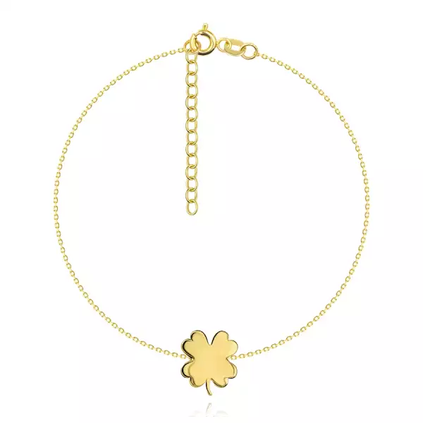 Karkötő 14K sárga aranyból - fényes négylevelű lóhere, vékony lánc ovális szemekből
