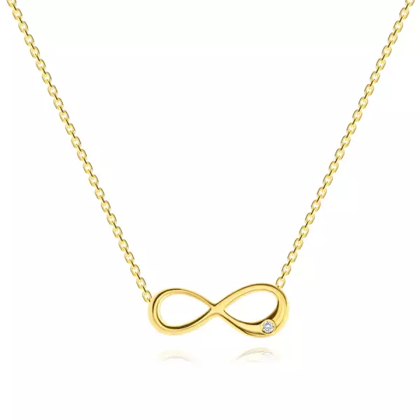 14K arany nyaklánc - lapos végtelen szimbólum átlátszó briliánssal, csillogó lánc