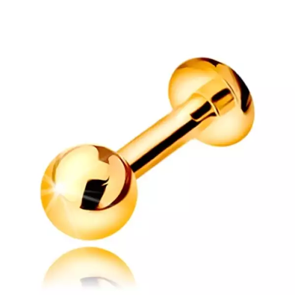 Piercing ajakba, állba és ajak fölé - fényes sima golyó, 14K arany, 6 mm