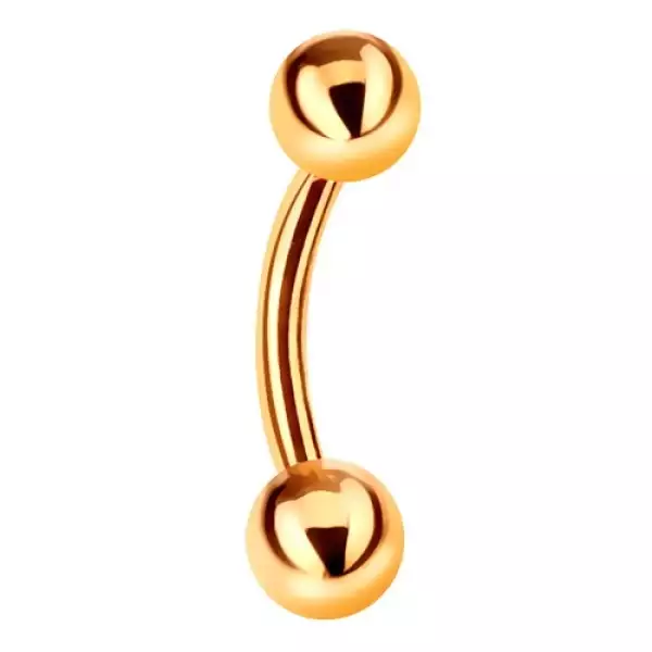 Piercing sárga 9K aranyból - hajlított súlyzó, két fényes sima golyó, 8 mm