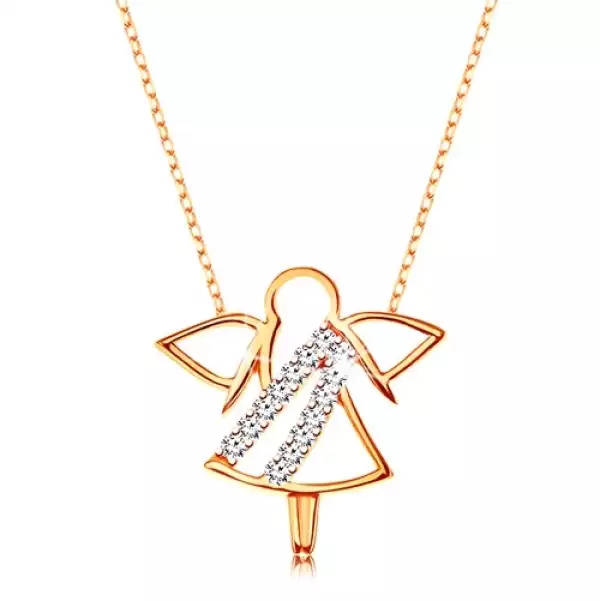 Nyaklánc sárga 9K aranyból - angyal körvonal, cirkóniás vonal, vékony csillogó lánc