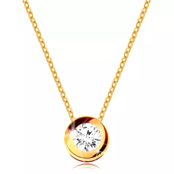 Nyaklánc sárga 14K aranyból - kerek átlátszó cirkónia foglalatban, finom lánc