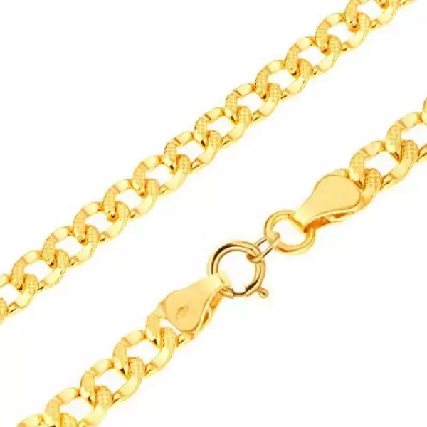 585 arany karkötő - ovális szemek apró mélyedésekkel díszítve, 200 mm