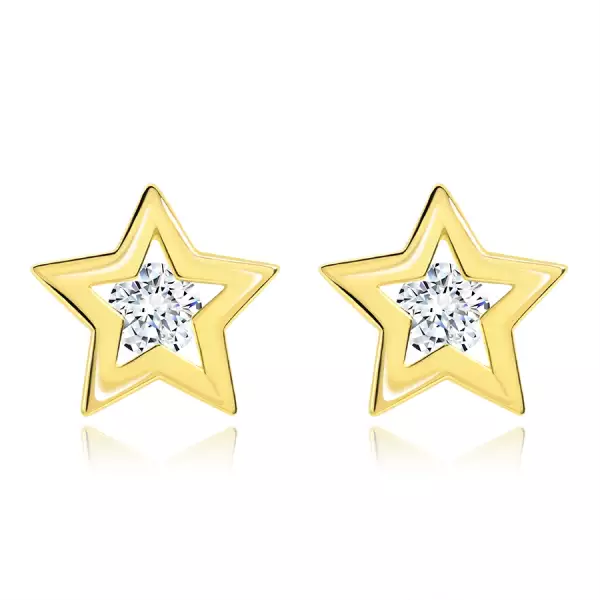 Briliáns fülbevaló sárga 14K aranyból - csillag körvonal, átlátszó gyémánt