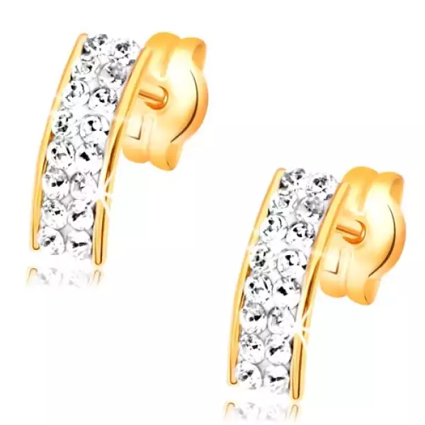 585 arany fülbevaló - átlátszó ív Swarovski kristályokból, fényes szélek