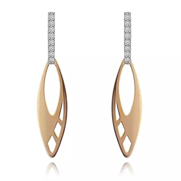 585 arany fülbevaló - lapos szem kivágásokkal, függőleges sáv átlátszó cirkóniákból