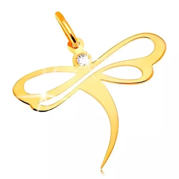 Gyémánt medál sárga 14K aranyból - szitakötő briliánssal és kivágásokkal