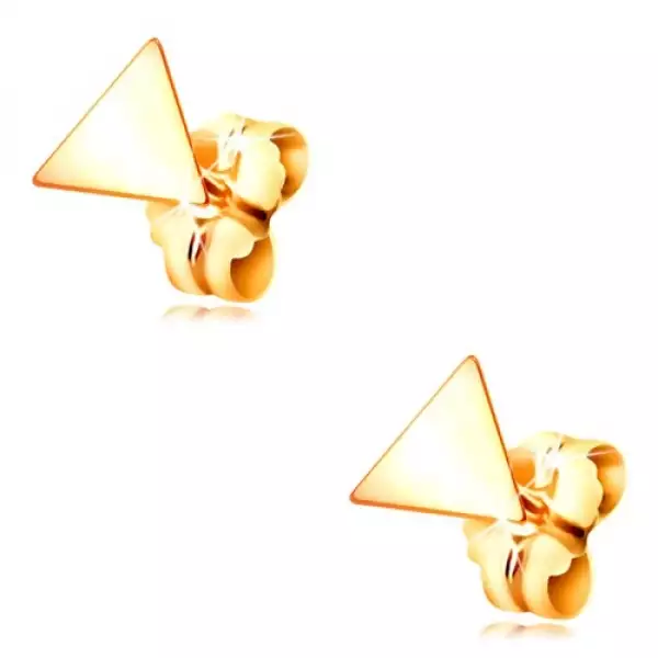 14K arany fülbevaló - fényes lapos háromszög, stekkerek