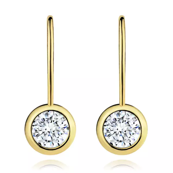 14K arany fülbevaló - csiszolt átlátszó cirkónia fényes foglalatban, 4 mm