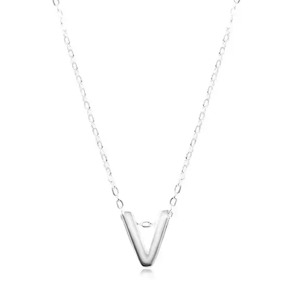 925 ezüst nyaklánc, fényes lánc, nagy nyomtatott V betű