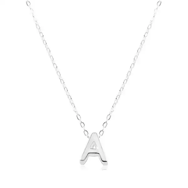 925 ezüst nyaklánc, fényes lánc, nagy nyomtatott A betű