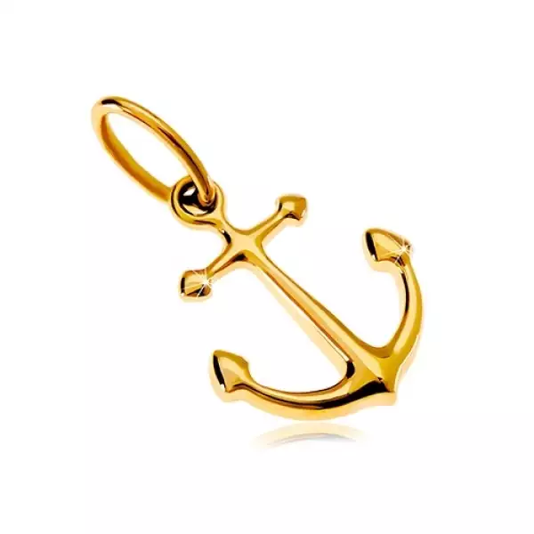 14K sárga arany medál - horgony fényes, sima felülettel