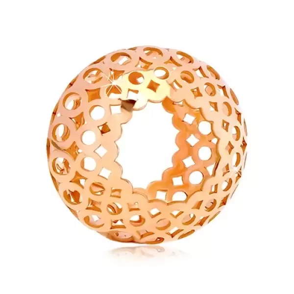 14K rózsaszín arany medál - üreges henger kivágott ovális és kör formákkal