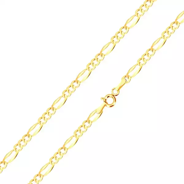 14K arany nyaklánc - Figaro minta, három ovális és egy hosszúkás láncszem, 450 mm