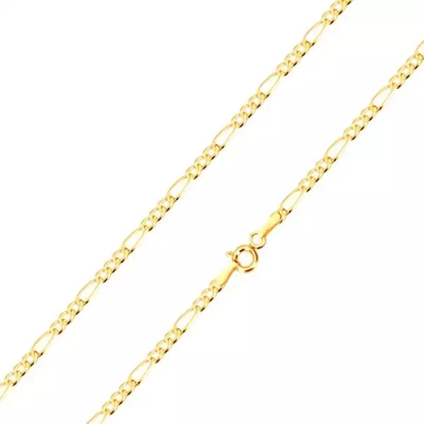 585 arany nyaklánc - Figaro minta, három ovális és egy hosszúkás láncszem, 450 mm