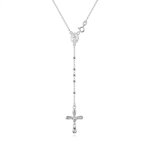 925 ezüst nyaklánc - rózsafüzér, Csodás érem, kereszt Jézussal