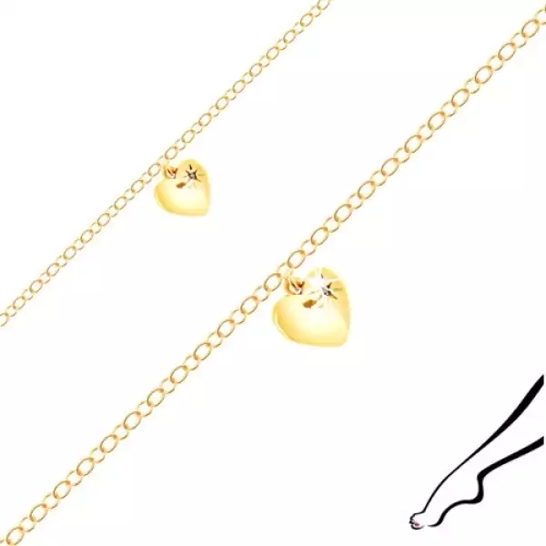 Arany színű ezüst bokalánc - fényes szív, fekete cirkónia