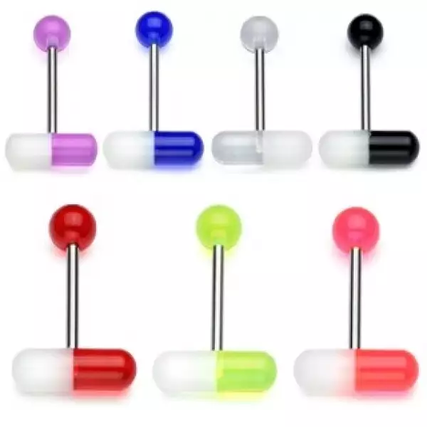 316L acél nyelv piercing – kétszínű UV kapszula, 1,6 mm - A piercing színe: Átlátszó