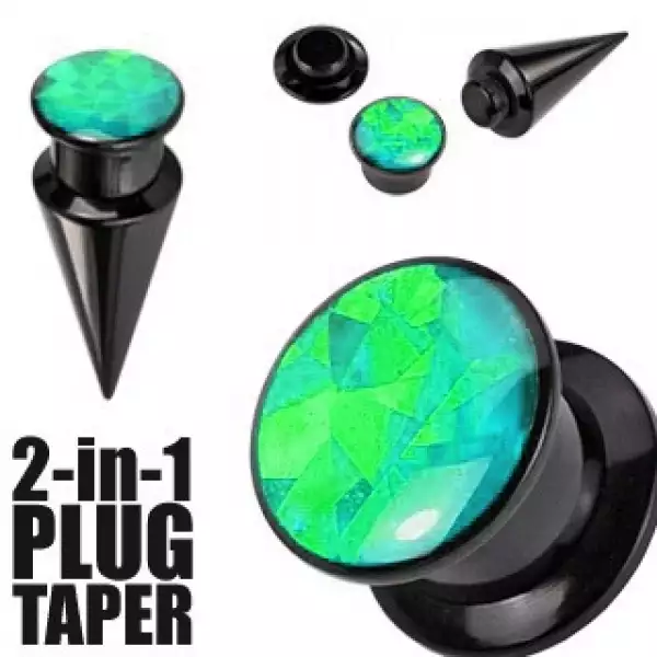 2-in-1 fültágító expander és plug fekete színben – fekete és zöld csavar - Vastagság_ 10 mm