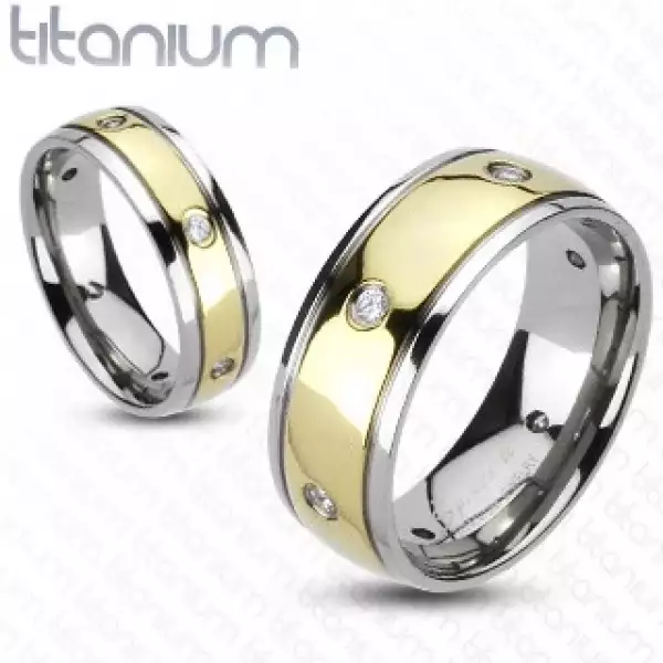Cirkóniaköves titánium gyűrű, kétszínű - Nagyság_ 49
