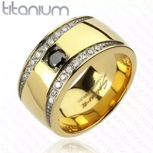 Arany színű gyűrű titániumból - két cirkónia félhold - Nagyság_ 62