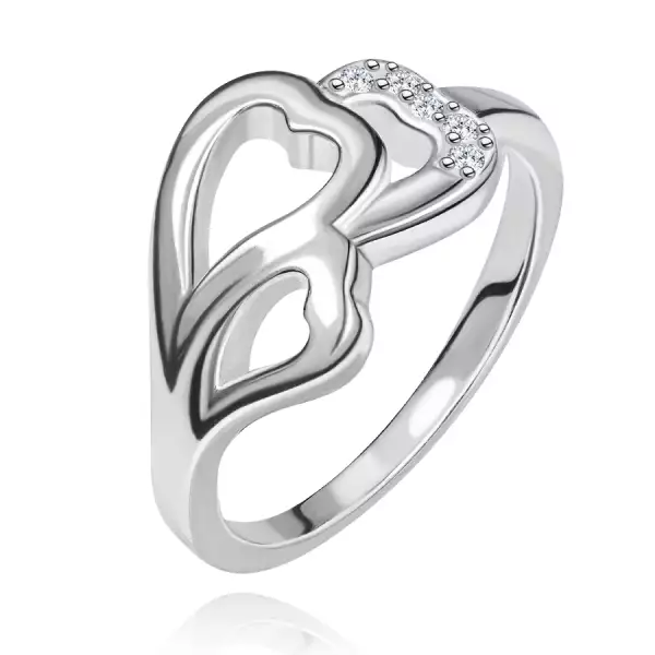 Ezüst gyűrű – három szív, beágyazott cirkóniák - Nagyság_ 58
