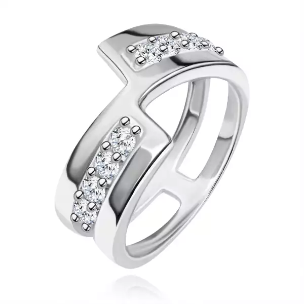 925 ezüst karikagyűrű – megszakított vonal, ragyogó cirkóniák - Nagyság_ 65