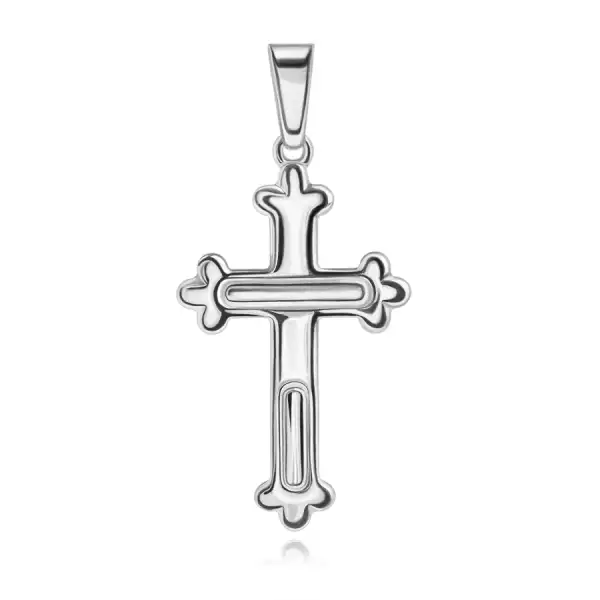 925 ezüst medál - kereszt gravírozott oválisokkal és virág alakú végekkel