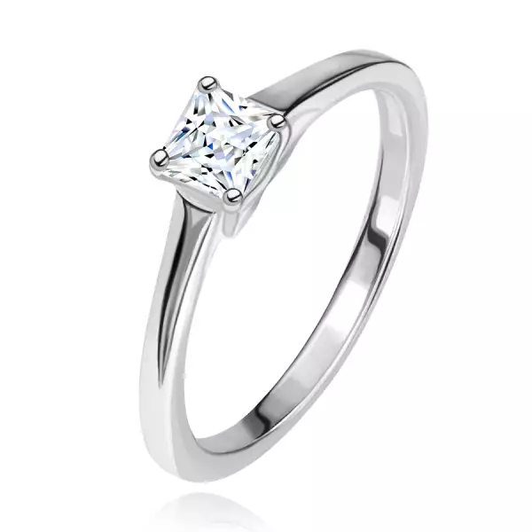 925 ezüst eljegyzési gyűrű - négyszögletes cirkonkő karmos foglalatban - Nagyság_ 62