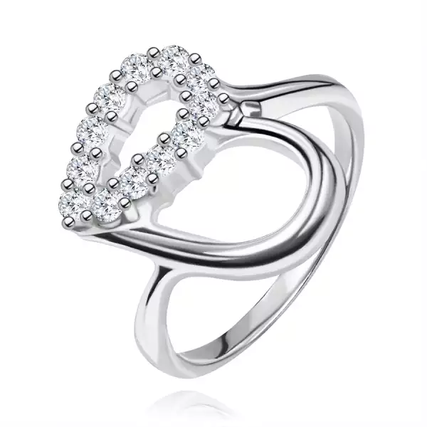 Ezüstgyűrű - szívecske és cirkonköves könnycsepp - Nagyság_ 62