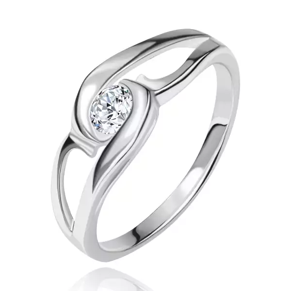 Gyűrű 925 ezüstből - hajlított szárak a cirkónia körül - Nagyság_ 58