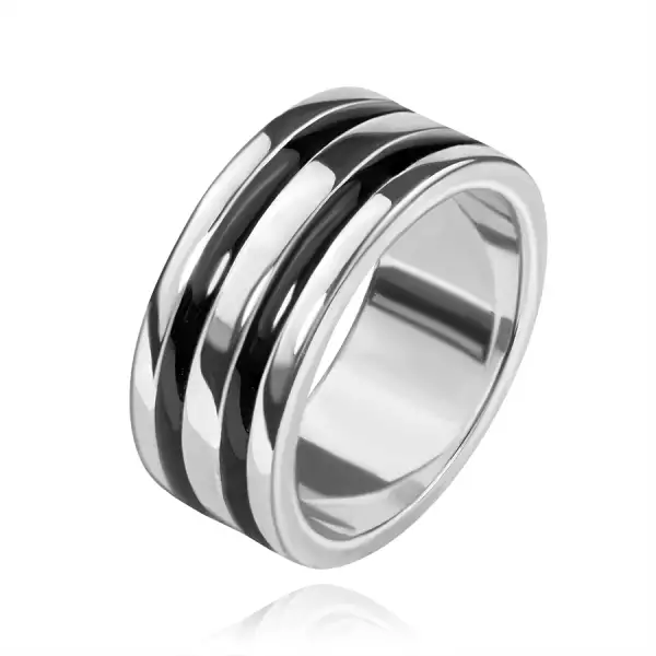 Ezüst karikagyűrű - két fekete sáv - Nagyság_ 54