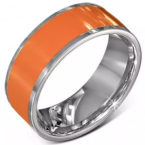 Sima acél karika gyűrű narancs színben ezüstös szegélyezéssel - Nagyság_ 59