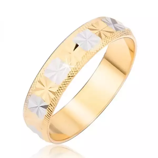 Arany ezüst színű gyűrű gyémántmintával és vésett szélekkel - Nagyság_ 48