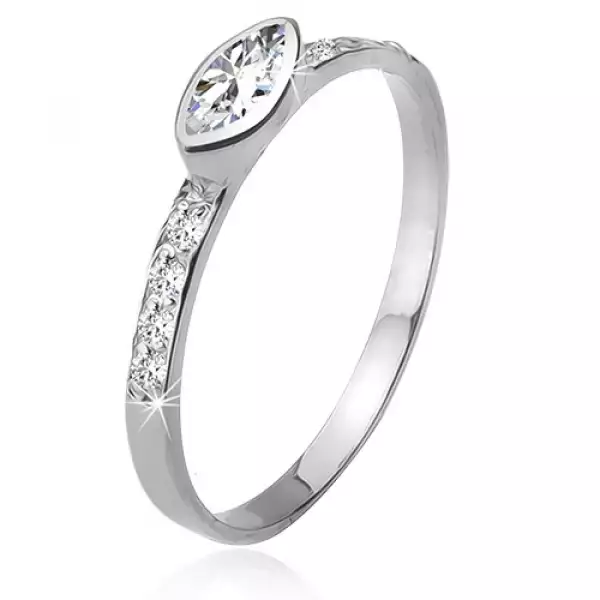 Cirkóniás gyűrű, köves szárak, elipszis alakú kő, 925 ezüst - Nagyság_ 56