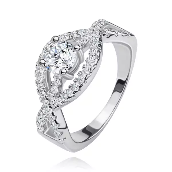 925 ezüst gyűrű, hullámos cirkóniás vonal, kerek, átlátszó kő - Nagyság_ 60