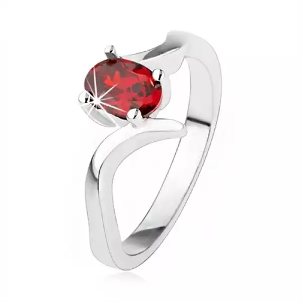 Elegáns gyűrű 925 ezüstből, rubinvörös cirkónia, hullámos szárak - Nagyság_ 51