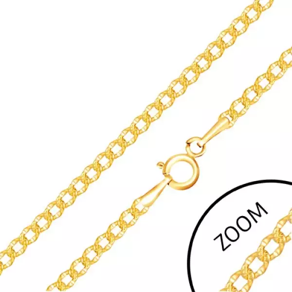 14k sárga arany nyaklánc - ovális szemek gravírozott pöttyökkel, 450 mm