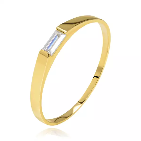Gyűrű 14K sárga színű aranyból - átlátszó, téglalap cirkónia, keskeny sima szárú - Nagyság_ 50