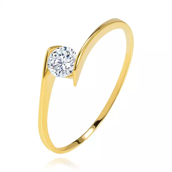 Gyűrű 14K sárga színű aranyból - kerek átlászó cirkónia a szárvégek közé rögzítve - Nagyság_ 62