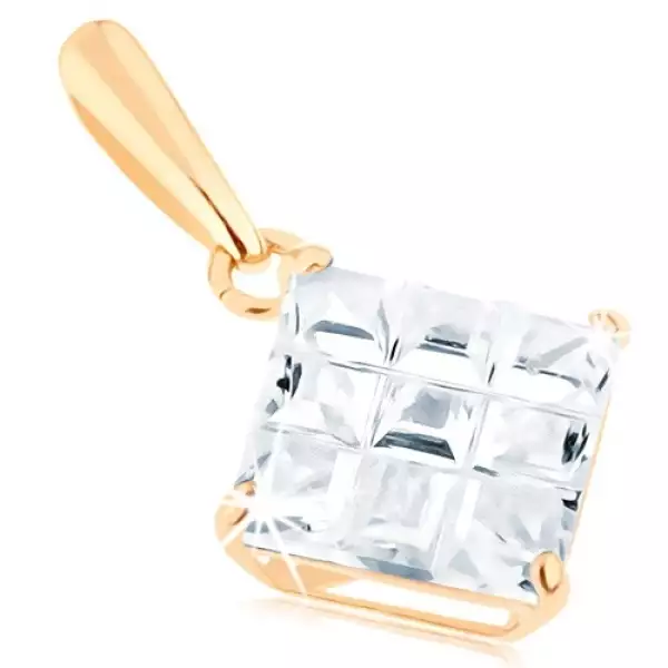 585 arany medál - átlátszó cirkóniás négyzet, felületén átlós karcolásokkal