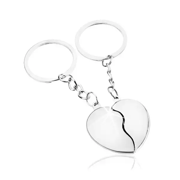 Kulcstartó pároknak, ezüst szín, kettéválasztott szív