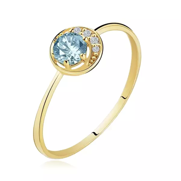 Gyűrű 14K sárga színű aranyból - apró, csillogó félhold, kerek topázzal - Nagyság_ 50